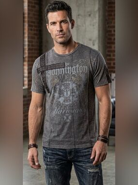 Franky Max Men's Gray Graphic Stylish and Unique Vintage  T-shirt.  Large